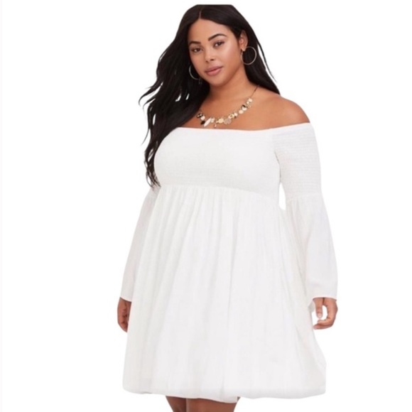 Torrid off the shoulder smocked long bell sleeve skater mini dress-size 00 - Picture 6 of 6